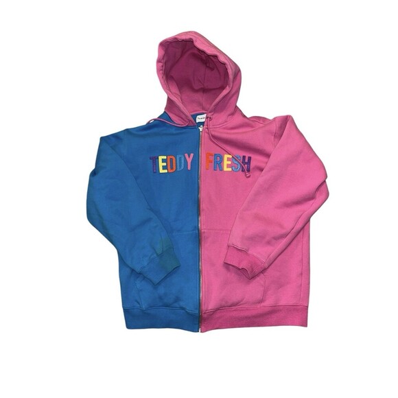 Teddy Fresh Adult XL Full Zip Blue Pink Hoodie Sweatshirt‎ Jacket Streetwear - Picture 1 of 7